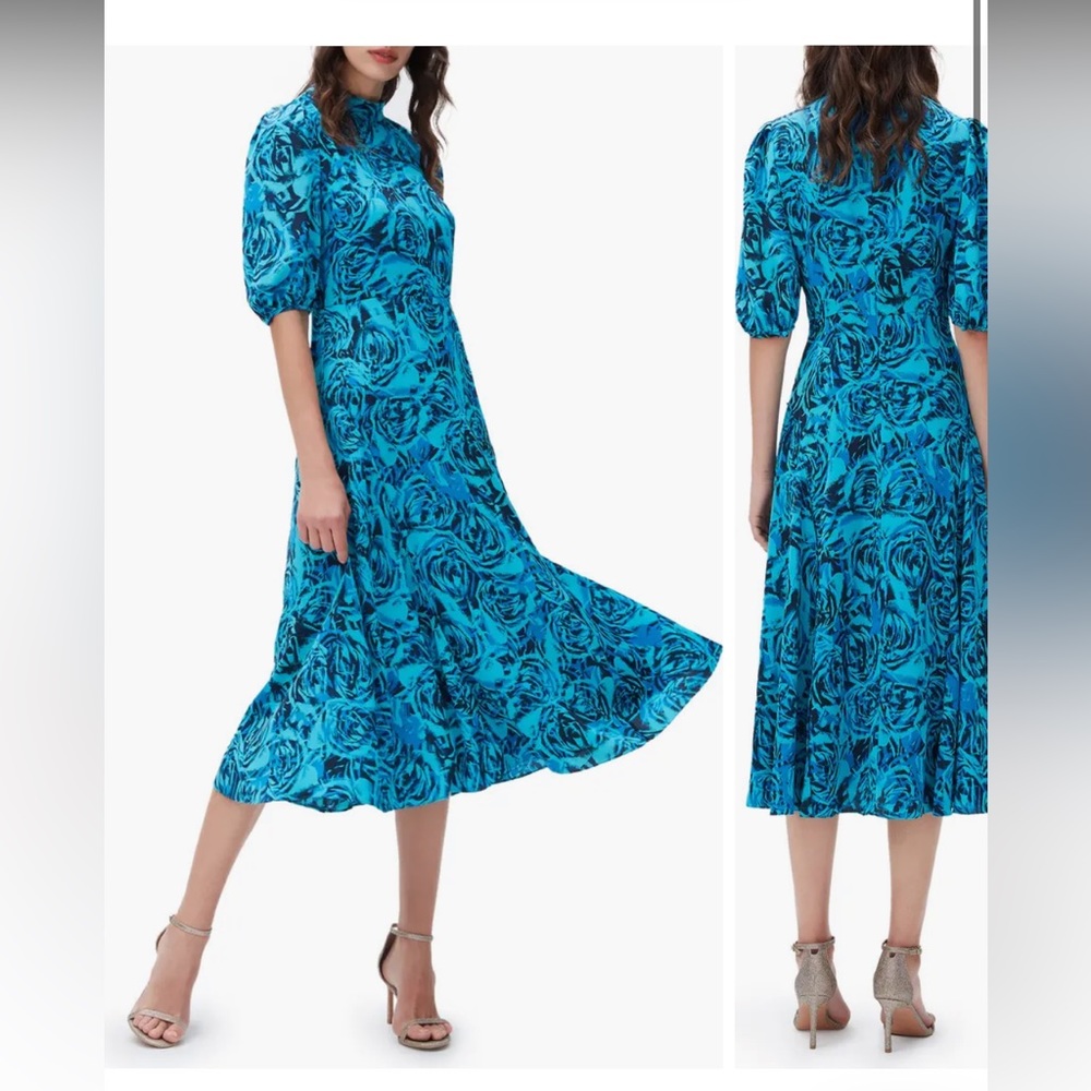 DVF Nella Rose Print Puff Sleeve A-Line Dress. NWT. Fits size 00-2